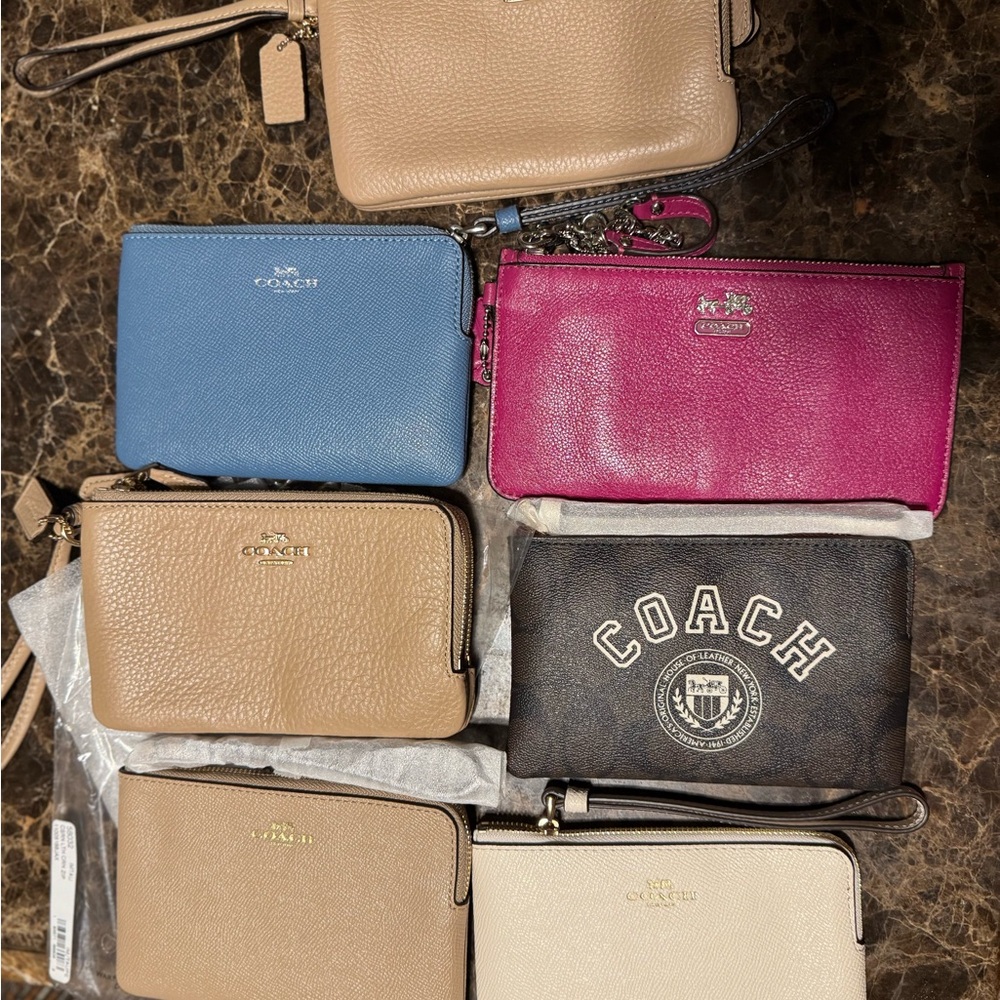 Coach Women's Leather Wristlet Collection - Blue, Pink, Tan, Brown